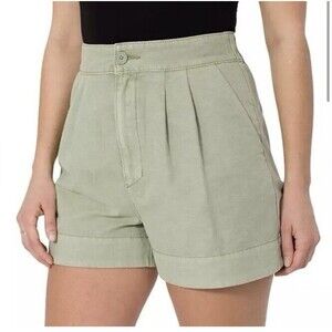 Joie Women's Faded Cactus Green Cotton / Linen Blend Pleated Shorts Size Large